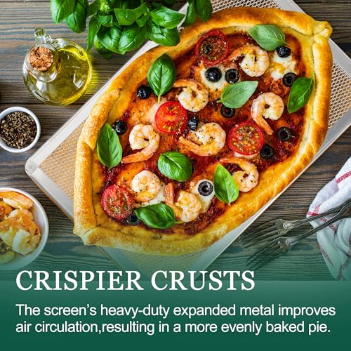 Pizza Screen 11 x 16 Inch 2 Pack Rectangular Aluminum Pizza Pan Restaurant (2 Count)