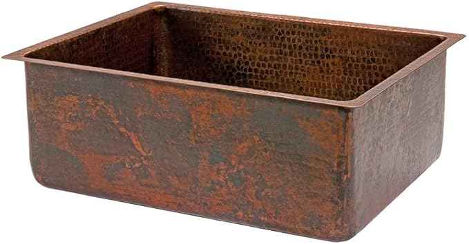 Premier Copper Products KSDB25199 25-Inch Hammered Copper Kitchen Single Basin Sink, Oil Rubbed Bronze