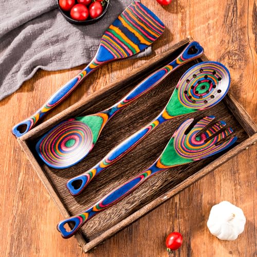 Pakkawood 7 Piece Wooden Cooking Utensils (Rainbow)