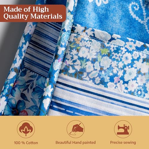 Double Oven Mitts 100% Cotton Double Oven Glove (028 - Summer Blues / 7" x 35" (Double Oven Mitt))