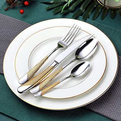 Hammered Silver Gold Silverware Set (Hammered Silver Gold | 24pcs)
