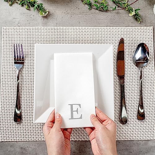 Paper Rectangle Silver Letter E Linen (Silver / 50 Count / E)
