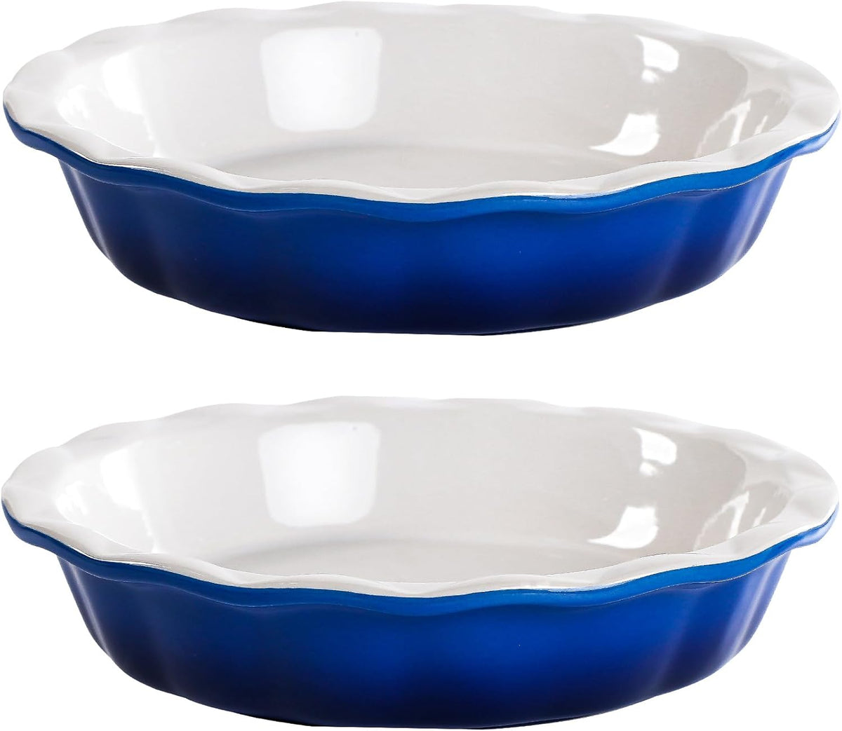 Lareina Ceramic 9 Inch Deep Dish Pie Pans, Set of 2, Blue, Non-Stick, Oven & Dishwasher Safe, Ideal for Baking Pies, Quiches, Cakes - HomeSpice