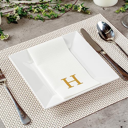 Paper Rectangle Gold Letter H Linen (Gold / 2000 Count / H)