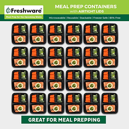 Meal Prep Containers [25 Pack] 3 Compartment with Lids (32OZ-25PK)