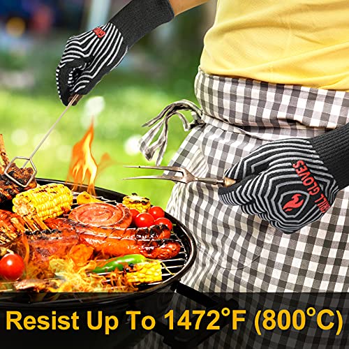 BBQ Gloves Oven Gloves 1472℉ Extreme Heat Resistant (Black / One Size Fits Most(Long Cuff))