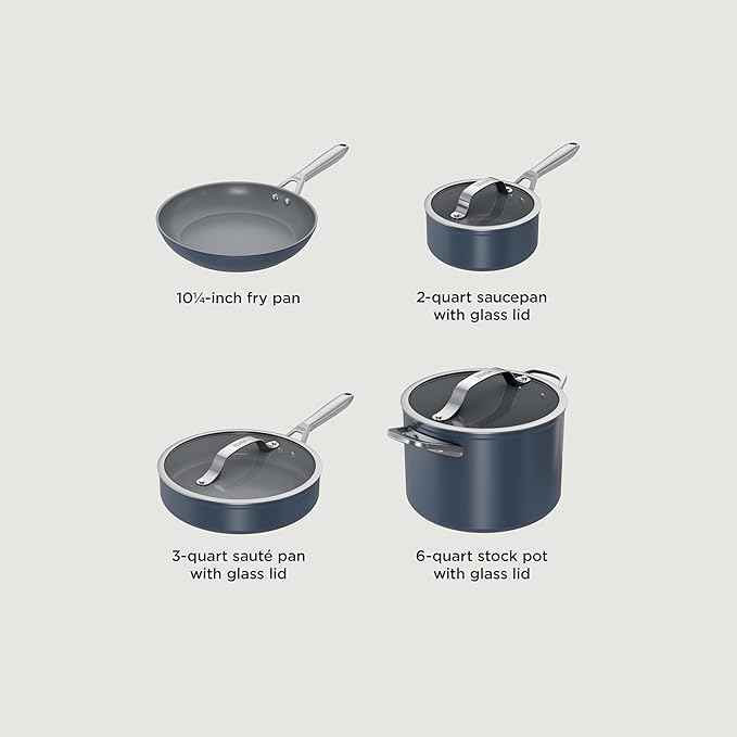 Ninja Ceramic Pro 7Piece Cookware Set, NonStick Pots & Pans Set with Glass Lids, Nontoxic, PTFE Free, Ceramic Coated, Oven Safe, All Stovetops & Induction Compatible, Midnight Blue, CW39007MM