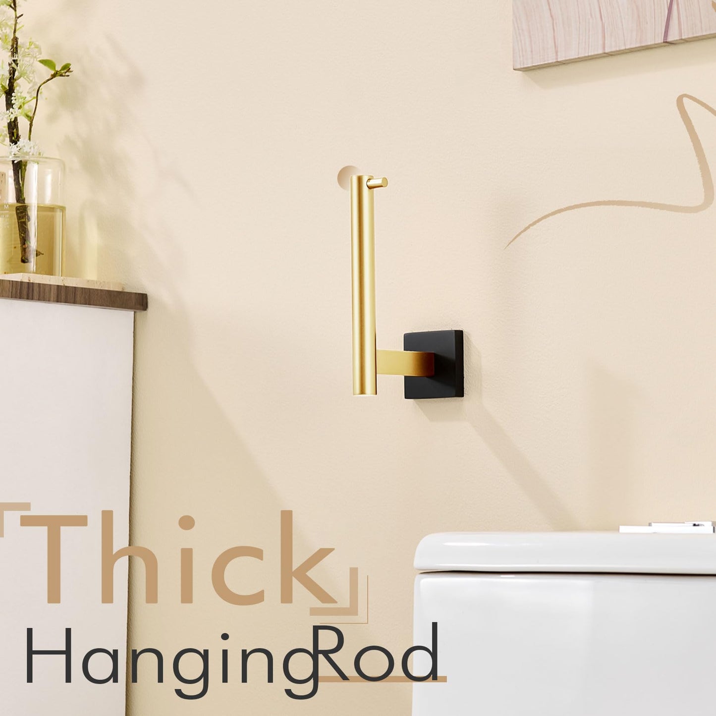 Toilet Paper Holder Black with Gold Toilet Roll Holder Hold Mega Rolls Kitchen Bathroom Tissue Paper Dispenser Stainless Steel (Black Gold / Horizontal)