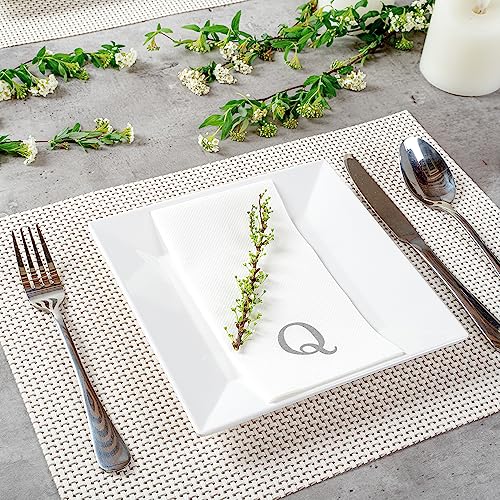 Paper Rectangle Silver Letter Q Linen (Silver / 50 Count / Q)
