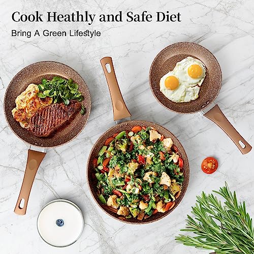 Nonstick Ceramic Frying Pans Skillets Set 8"+9.5"+11" (Gold)