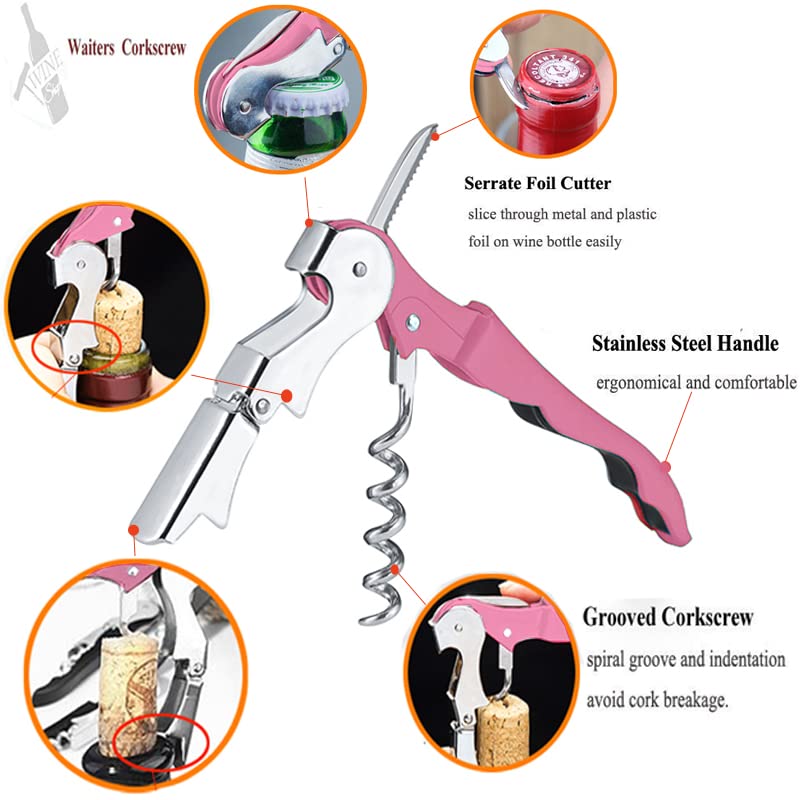 Professional Waiter Corkscrew Wine Openers Set (Pink 2 Packs)