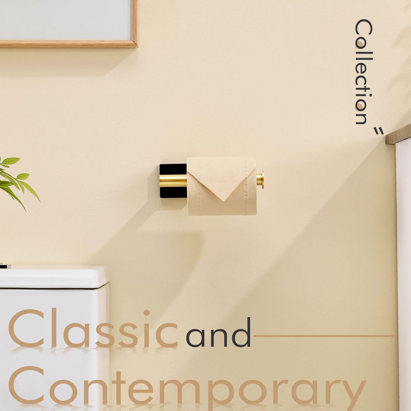 Toilet Paper Holder Toilet Roll Holders Hold Mega Rolls Kitchen Bathroom Tissue Paper Dispenser Black with Gold Stainless Steel (Black Gold / Vertical)
