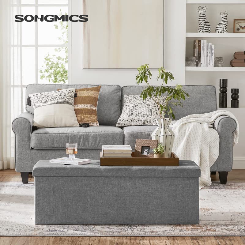 43.3 Inches Folding Storage Ottoman Bench (Light Gray / 15"D x 43"W x 15"H (without Flipping Lid))