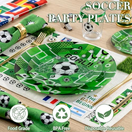 20 Green Plastic Soccer Plates (20 Pieces / Green)