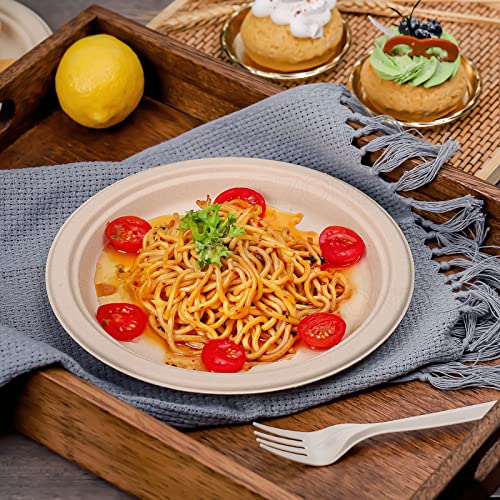 100% Compostable Plates 9 Inch 150 Pack Disposable Plates Heavy (Brown / 9in 150pcs)