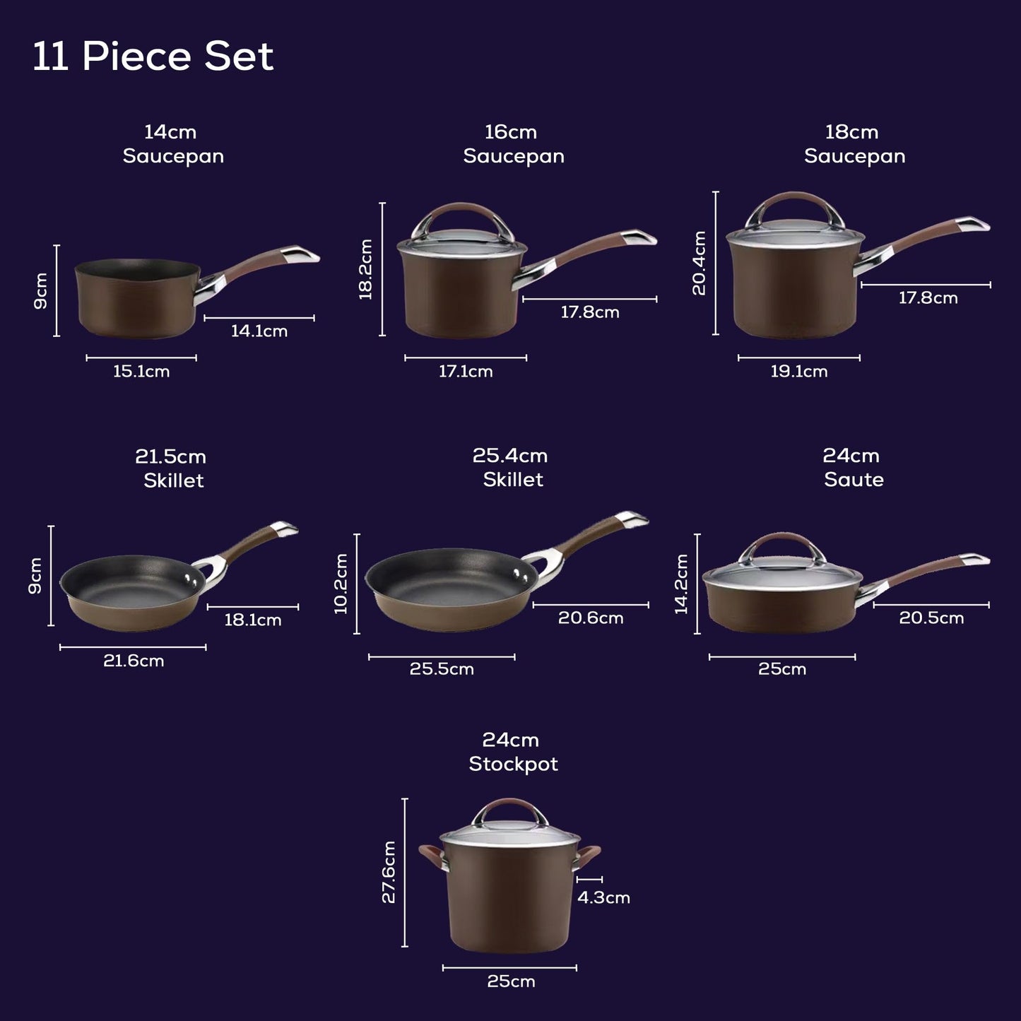 Symmetry Non Stick Pots and Pans Set (11 Piece Set / Chocolate)