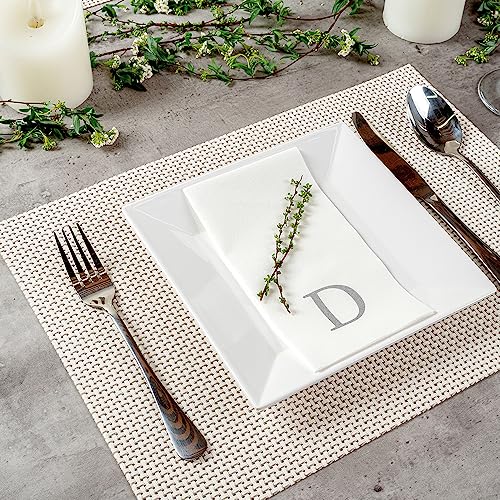 Paper Rectangle Silver Letter D Linen (Silver / 50 Count / D)