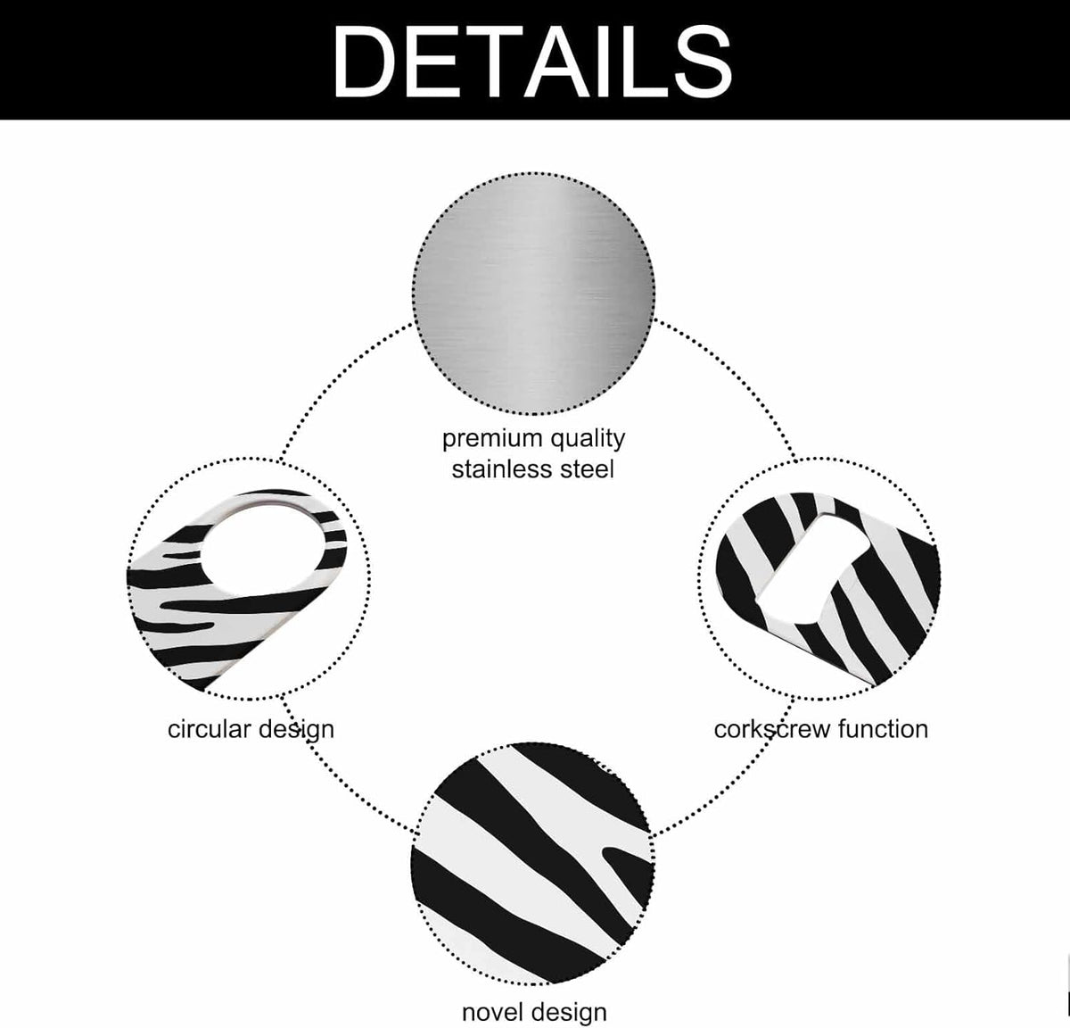 Zebra Stainless Steel Bottle Opener White and Black Stripes Pattern Jungle Wild Animal Fur Nature Flat Beer Bottle Opener Keychain for Home Kitchen Bar Restaurant Party Birthday Gift