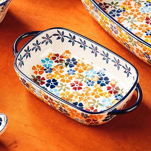 Retro pastoral style Ceramic Baking Dish Rectangular Bakeware Set Baking Pan (Colorful Flower)