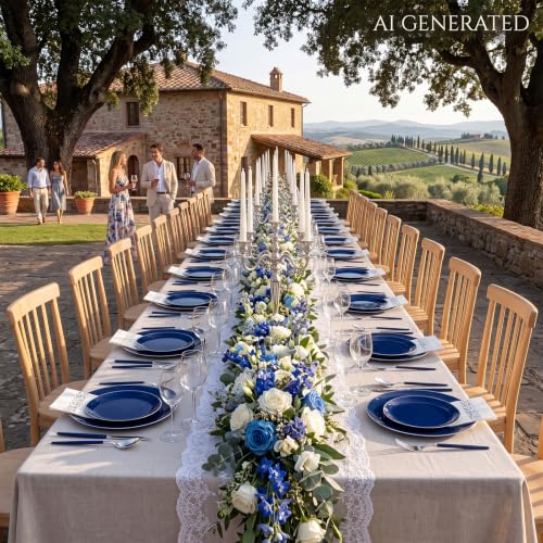 175Pcs Blue Plastic Plates with Silver Rim & Disposable Silverware with Blue Handle & Silver (Blue and Gold / 175)