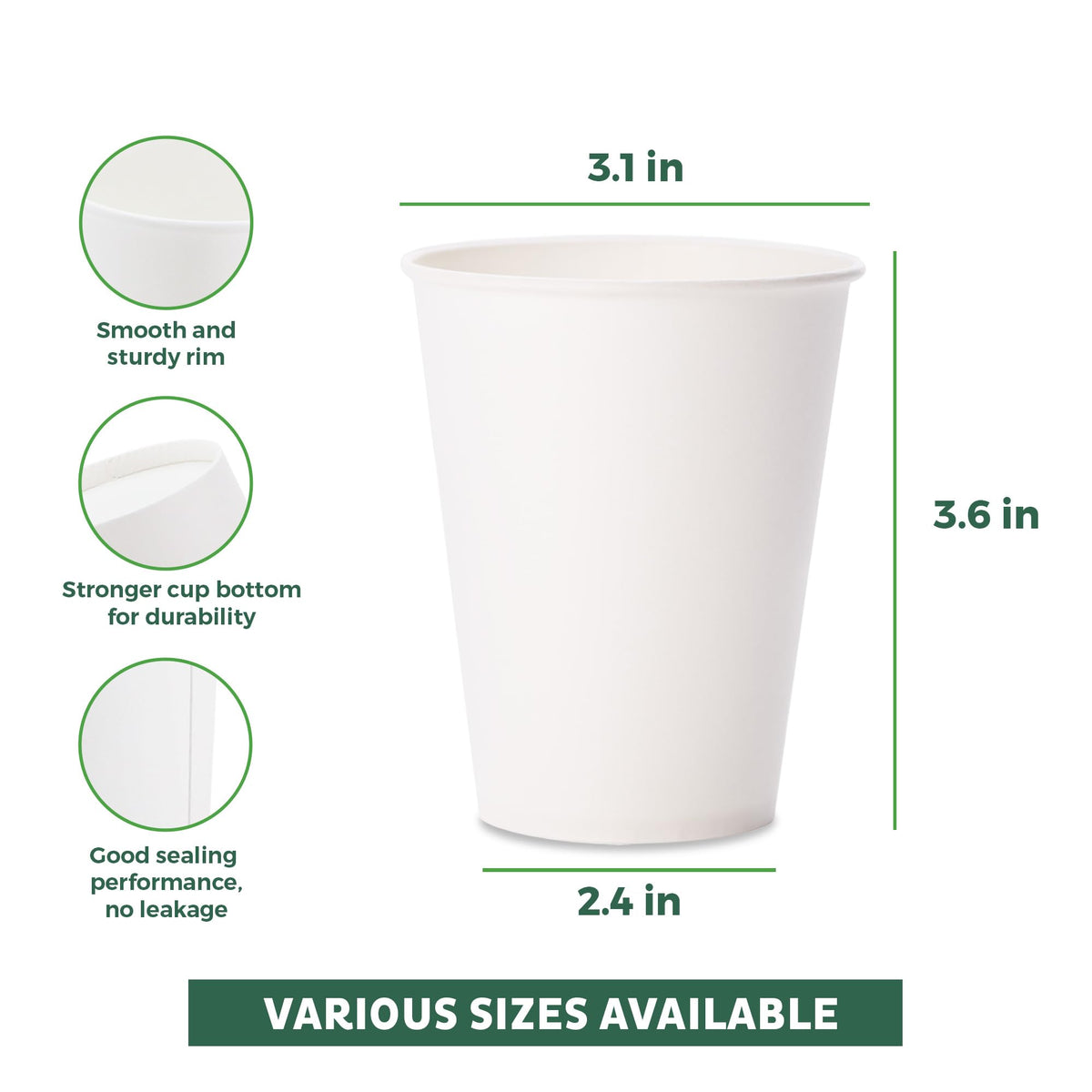 Coffee Cups 8 oz [100 Pack] Disposable Paper Cups for Hot or Iced Coffee Cup (8 oz)