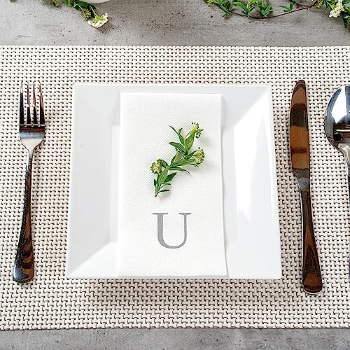 Silver U White Linen Feel Guest Towel Napkin (Silver / 2000 Count / U)