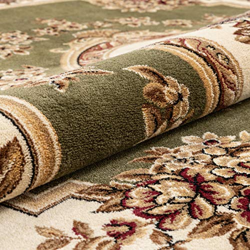 Timeless Collection Le Petit Palais Green 5' Foot Round Luxurious Traditional French Medallion Oriental Area Rug Living Room Bedroom Dining Room Easy (5'3" (Round) / Green)