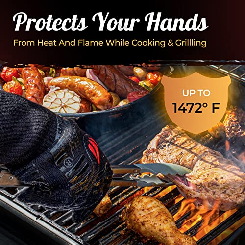 Grill Gloves Heat Proof for Men Grilling BBQ Heat Resistant Gloves (Full Black / Long Cuff - Medium Palm)