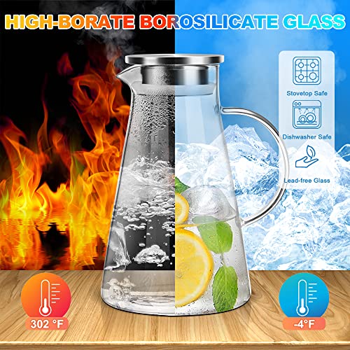 2L 68oz Glass Pitcher with Lid and Handle (68 Ounces / Clear)