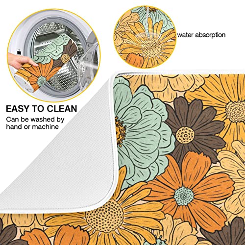 Super Absorbent Dish Drying Mat (Retro Flower Daisy / 18" x 24")