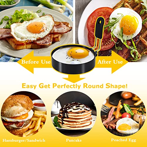 2 Pack Round+Square Egg Rings Set with Silicone Handle
