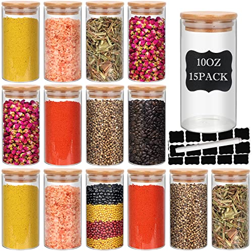 15 Pack 10 oz Glass Jars With Bamboo Lids for Kitchen (10 fl oz (15 pcs))