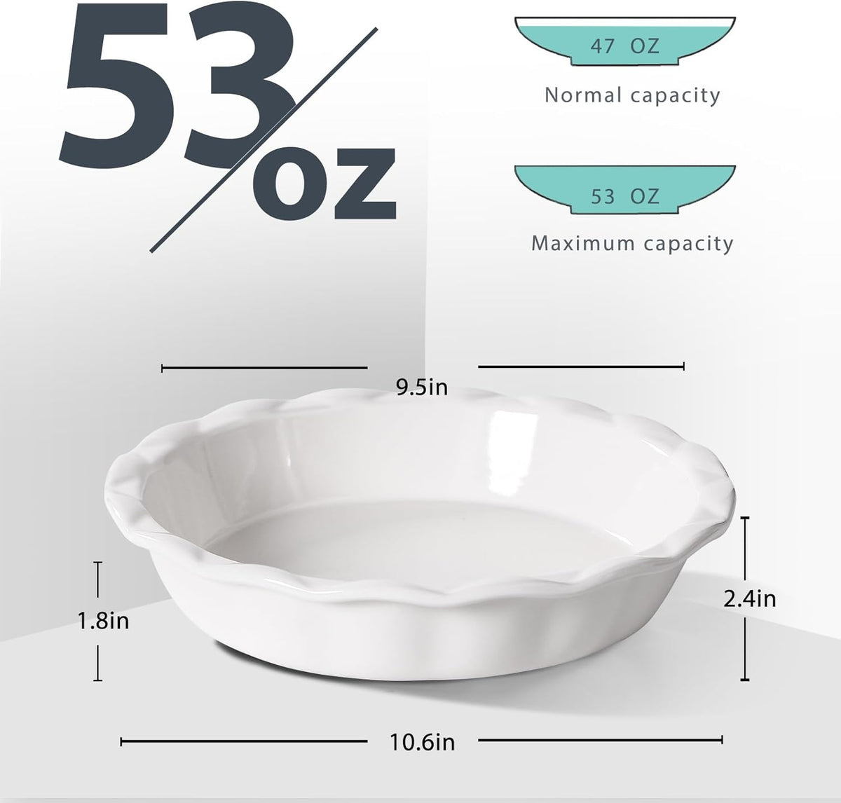 Lareina Ceramic Pie Pans for Baking, 9 Inch Deep dish pie plates with Ruffled Edge for Apple Pie, Durable Pie Dish, Non-Stick, Oven & Dishwasher Safe, Set of 2, White - HomeSpice