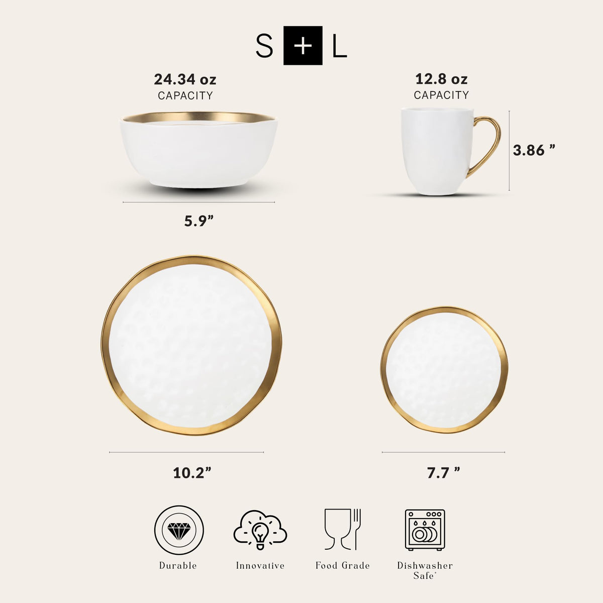 Modern Poreclain 16 Piece Dinnerware Set (16-Pieces Service for 4 / White with Gold Rim)