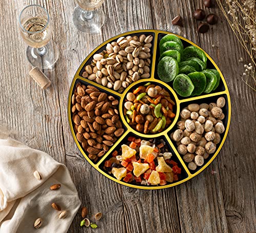 6 Sectional Round Plastic Serving Tray (Black & Gold)