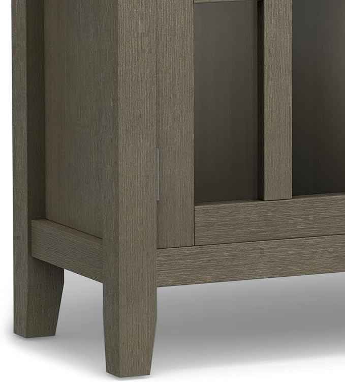 SIMPLIHOME Artisan SOLID WOOD 30 Inch Wide Contemporary Low Storage Cabinet in Farmhouse Grey, For the Living Room, Entryway and Family Room