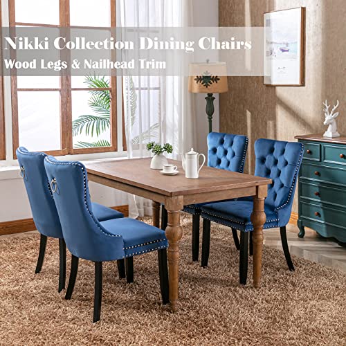 Blue Velvet Dining Chairs Set of 6 (Blue)