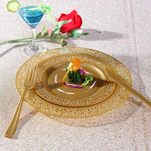 102 PCS Brown Gold Plastic Plates (102 Pieces / Solid Gold)