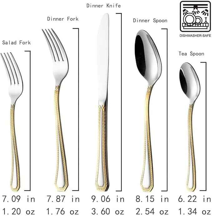 HOMEHUT 97-Piece Gold Dinnerware Set with 18/10 Premium Stainless Steel Silverware Flatware - Greek Key Gold HQ Fine China Tableware Service for 8 People