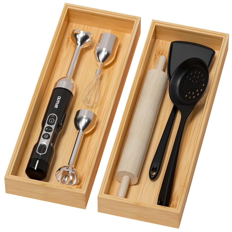 Bamboo Kitchen Drawer Organizer (17 x 6 x 2 Inch / Yellow)