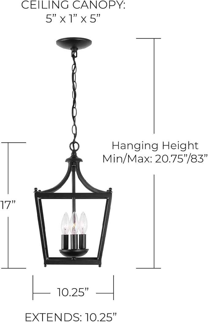 Capital Lighting 4036MB Stanton Geometric Metal Open Frame Lantern Foyer Pendant, 3-Light 180 Total Watts, 17" H x 10" W, Matte Black