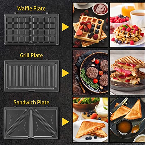3-in-1 Waffle Maker with Removable Plates, Sandwich Maker