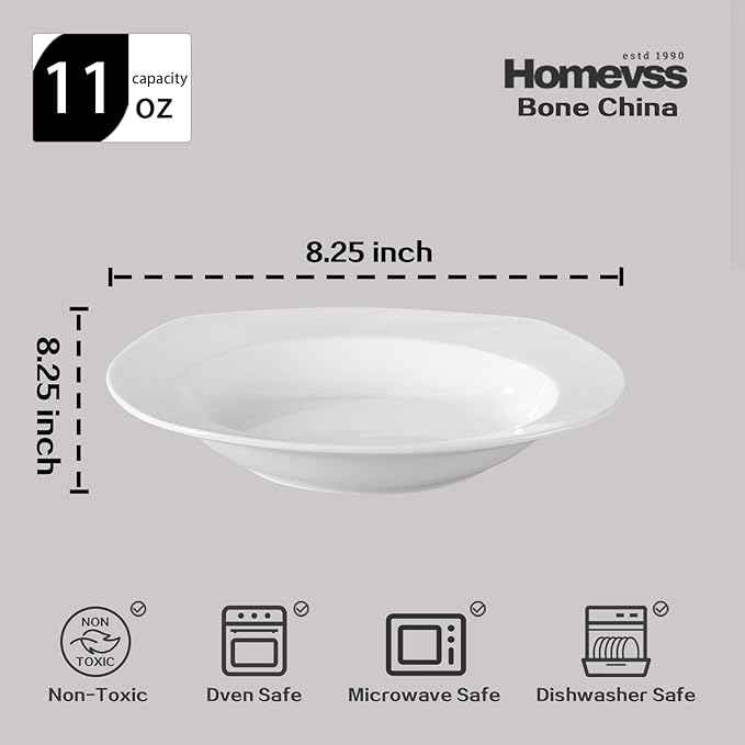 HomeVss, New Bone China Dinnerware Set, Coupe Square Shape, 20pc Set