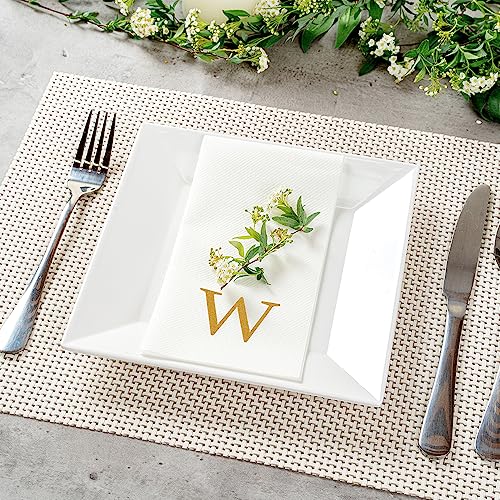 Paper Rectangle Gold Letter W Linen (Gold / 2000 Count / W)