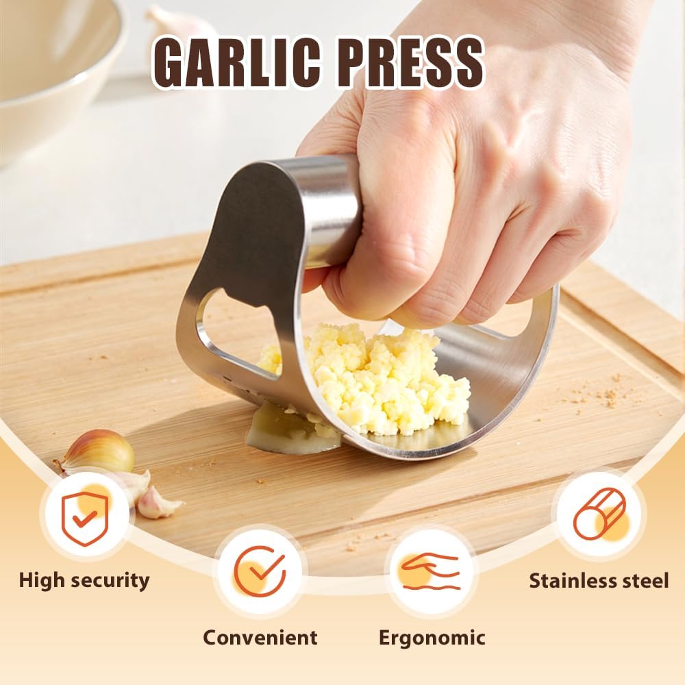 Stainless Steel Garlic Rocker,2025 New Stainless Steel Garlic Press,Garlic Press Rocker,Garlic Cutter (3) - HomeSpice