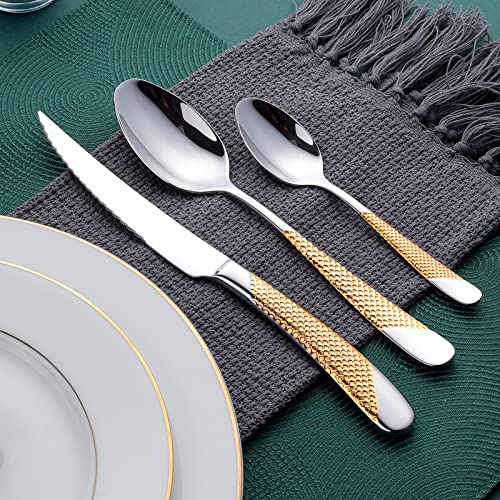 Hammered Silver Gold Silverware Set (Hammered Silver Gold | 24pcs)