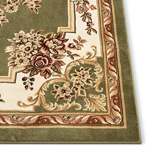 Timeless Collection Le Petit Palais Green 3x12 Runner Luxurious Traditional French Medallion Oriental Area Rug Perfect for Living Room Bedroom or Dining Room Easy (2'7" x 12' (Rectangular) / Green)