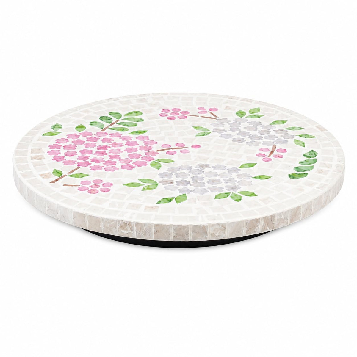 12.6” Pink Hydrangea Capiz Shell Lazy Susan (Pink Hydrangea Floral / Standard)