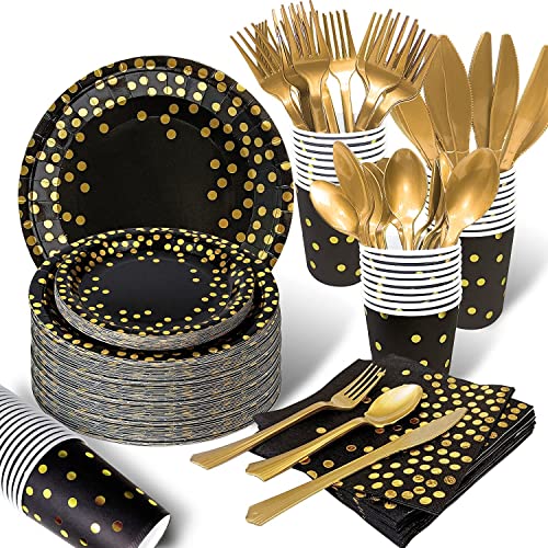 Black Gold Paper Plates Set (175 Count)