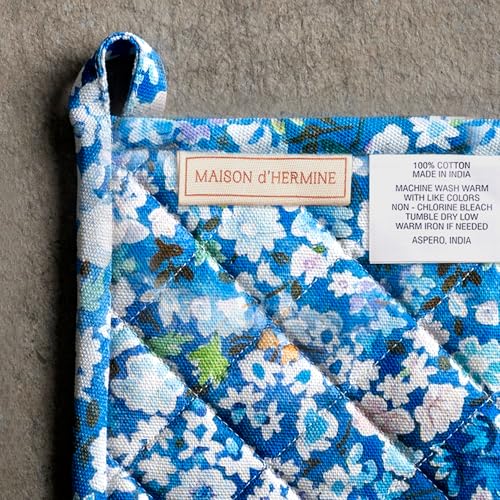 100% Cotton Oven Mitt & Pot Holder Set (028 - Summer Blues / 7.5" x 13" & 8" x 8" (Oven Mitt & Pot Holder))